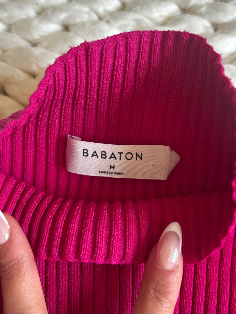 Babaton Ribbed Mock Neck Top - Fuchsia Pink - Picture 2 of 3